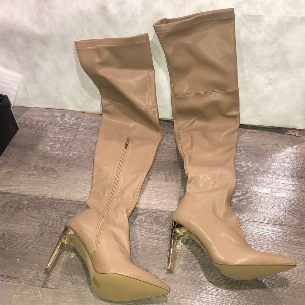 Simmi London Alpa Thigh Chic Tan Over the Knee Boots New NWOB